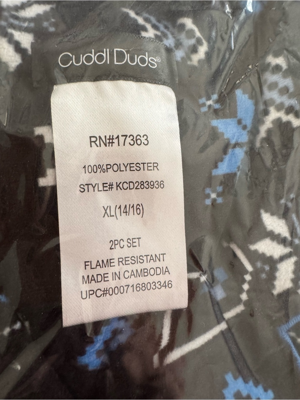 NEW Cuddl Duds Black & Blue Gamer Fair Isle Patterned 2pc Set